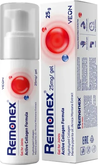 Remonex gél na kĺby 25 g vo fľaštičke s pumpičkou a krabička