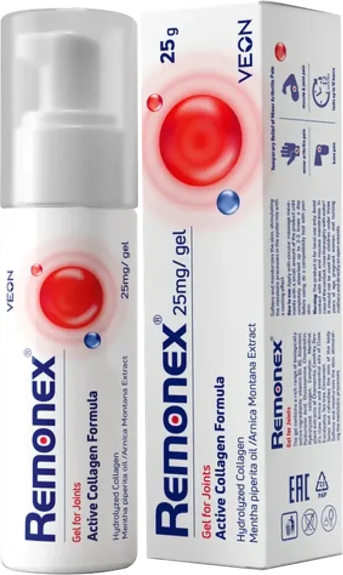 Remonex gél na kĺby 25 g vo fľaštičke s pumpičkou a krabička