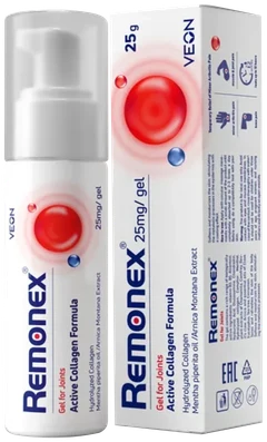 Remonex gél na kĺby 25 g vo fľaštičke s pumpičkou a krabička